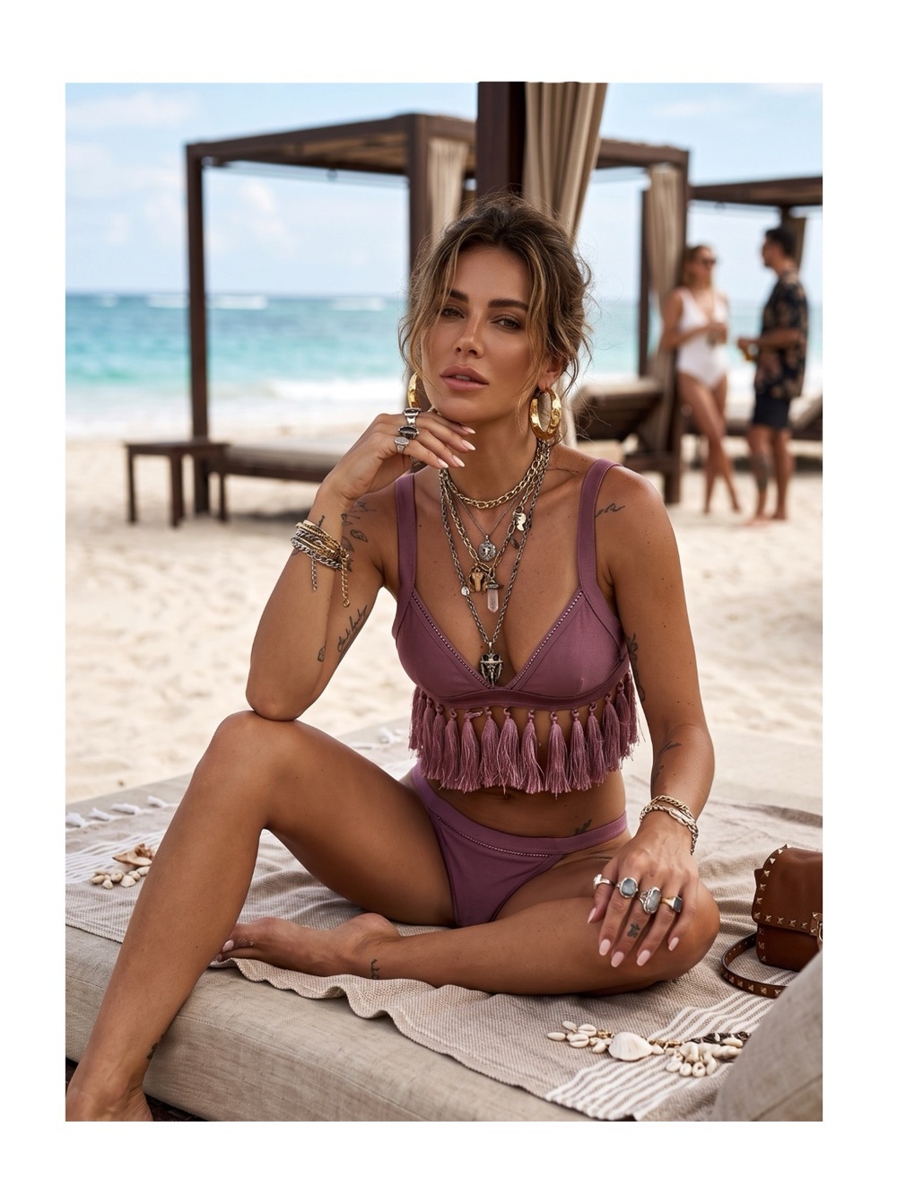 Missguided ꧁ Crochet Cut Out Knit Fringe 2 Piece Bikini Set ꧂ Pastel Purple ꧁ 2
